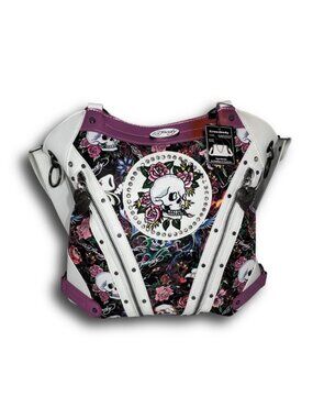 Ed Hardy Skull Roses Rhinestone Studded Crossbody Hobo Bag Tattoo Print NWT